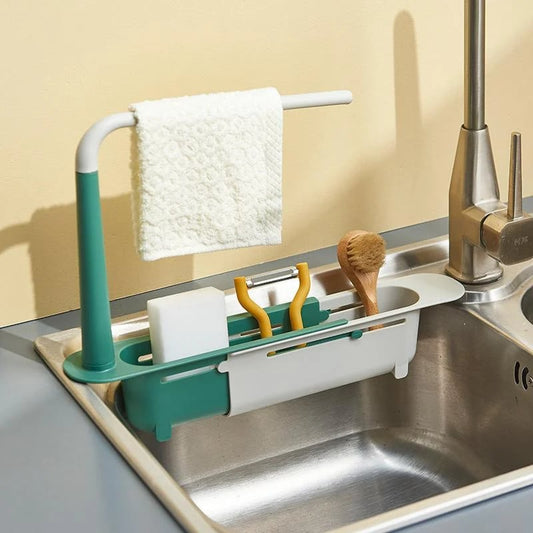 🧽 JETZT 50 % RABATT! 🚰 Spülbecken-Organizer ohne Bohren – teleskopierbares Edelstahlgestell mit Handtuchhalter und Abtropflöchern – perfekt für die Küche 🏠