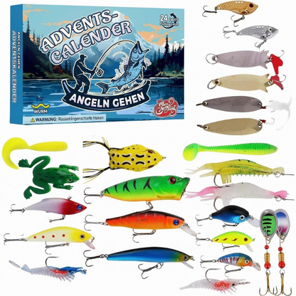 Weihnachts-Adventskalender-Blindbox-Set für Fischköder mit Minnow, Popper und Spoons