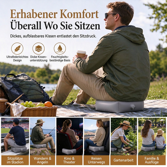 ⏳Zeitlich begrenztes Angebot⏳ Aufblasbares Sitzkissen für Konzerte, Festivals & Outdoor – tragbares Luftpolster in Grau