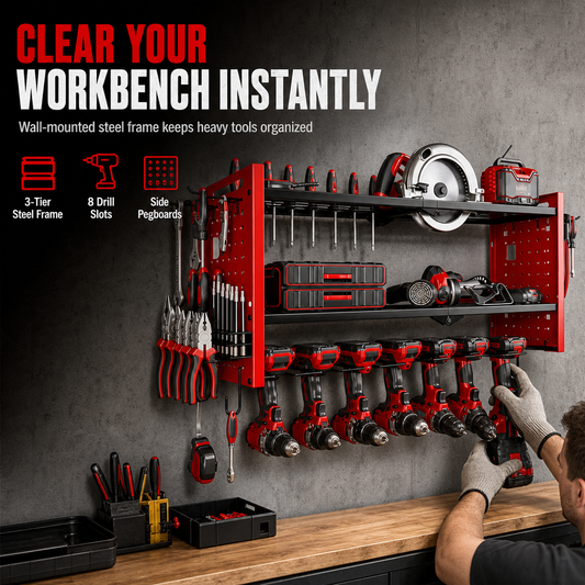 Wall Mounted Heavy Duty Iron Power Tool Organizer and Garage Drill Storage Rack
