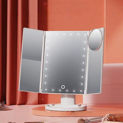 Three-Panel Makeup Mirror with Lighting